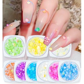 SILPECWEE 9 cajas de perlas de uñas Aurora iridiscentes, abalorio de burbujas de sirena semicirculares, perlas de arte de uñas 3D, diseño de uñas con parte trasera plana, joyas de uñas para decoración de uñas para maquillaje, manualidades, accesorios de 