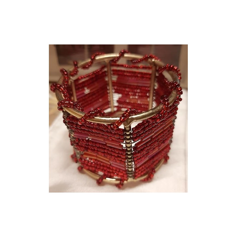 Set mit 4 roten Serviettenringen aus Metall und Perlen