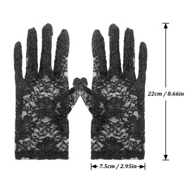 Andiker Women's Lace Short Gloves, Vintage Opera Gloves Delicate Knitted Courtesy Bride Gloves for Wedding, Tea Party Evening Party, Costume Accessories (Black)