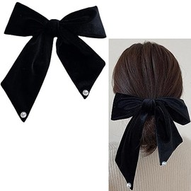 Big Velvet Hair Bows Clips for Girls Women Bow Pearl Hair Clip Accessories for Women Large Bowknot Barrettes Pearl Hair Clips with Bowknot Hair Pins Black Hair Bow Clip