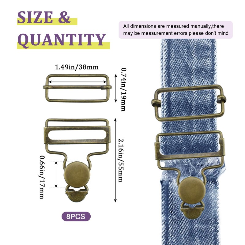 DALQUIS 8 Sets Metal Overalls Buckles, 1.62" Overall Clip Replacement,