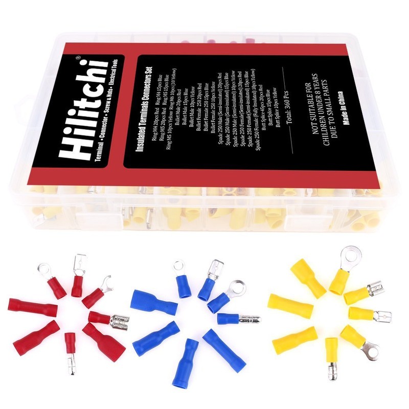 Hilitchi 360 Pcs Assorted Insulated Electrical Electrical Wire Terminals Crimp
