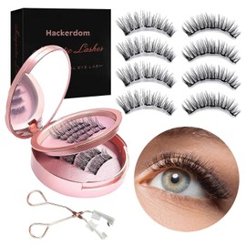 Magnetic Eyelashes, 4 Pairs Reusable Magnetic Lashes with Applicator Natural Look, Easy to Wear & No Glue Needed