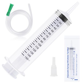 150 ml Syringe with Hose, Plastic Syringe with Cap, Large Syringe Reusable, Large Capacity Syringes, Individually Sealed Syringes for Laboratory, Industrial, Pet Feeding (150/250/350/550 ml)