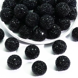 Dowarm 16MM Black Rhinestone Beads for Crafting, Round Polymer Clay Crystal Beads for Jewelry Making Bracelet Necklace Earring Beaded Pen, Fancy Shamballa Pave Disco Ball Diamond Beads, 20PCS