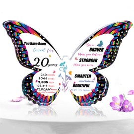 Happy 20th Birthday Gifts for Women, 20 Year Old Girl Gifts, 20th Birthday Decorations Butterfly-shape Acrylic Plaque, Best 20 Birthday Presents for Her Sister Best Friends Daughter Girlfriend Bestie