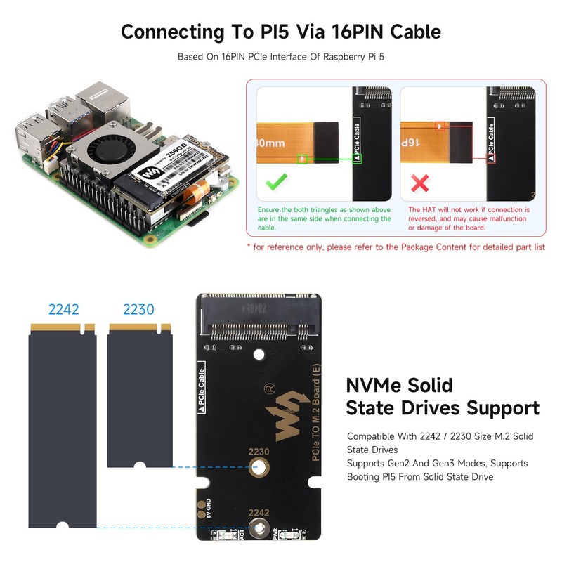 Waveshare PCIe to M.2 Adapter Board (E) for Raspberry Pi