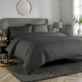 Olivia Rocco Mayfair Stripe Duvet Cover Set Easy Care Satin Stripes Comforter Reversible Bedding Quilt Covers With Pillowcases, Single Grey