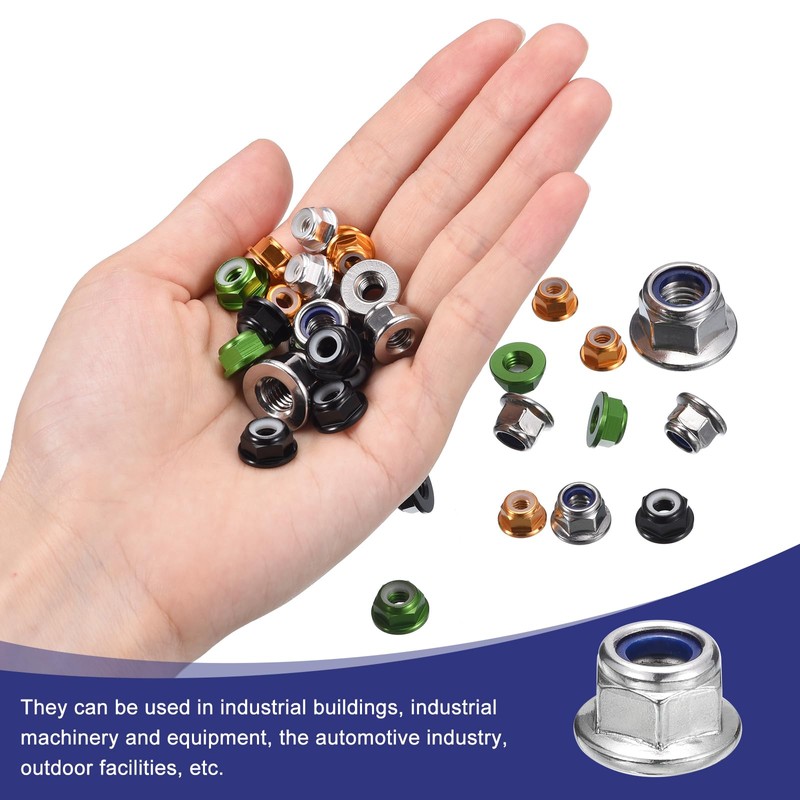 sourcing map M8x1.25mm Flange Nylon Insert Lock Nuts, 15Pcs 304
