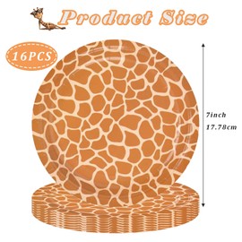 16 Pieces 7 Inch Safari Giraffe Animal Print Dessert Paper Plates Disposable Plates Zoo Animal Print Party Paper Plates Giraffe Texture Theme Paper Plates for Baby Shower Giraffe Theme Birthday Party
