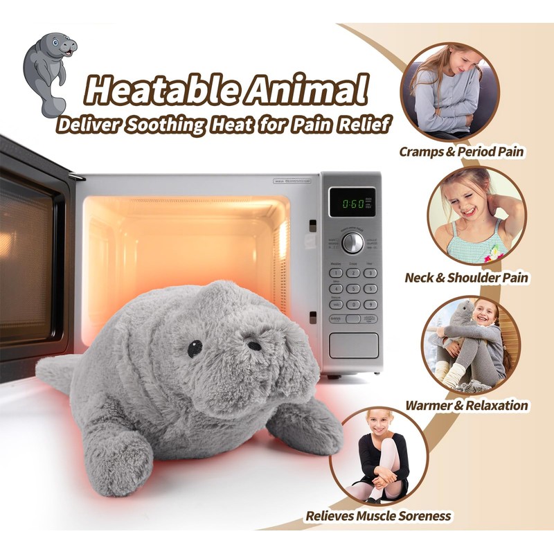 Manatee Stuffed Animals, Microwavable Stuffed Animal Adorable Fluffy Manatee Plush