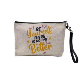 Tasche aus Leinen – Kollektion mit Zitat "Wellness" Englisch Typografie Nachricht Self Care psychische Gesundheit – Kosmetiktasche aus Leinen – Kulturbeutel – Geldbörse, Be Yourself, 23.5 x 15 cm,
