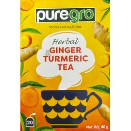 Puregro Ginger & Turmeric Tea 40g (20 TEA BAGS) | PACK OF 3 | 100% Pure Natural | Herbal Tea | CAFFEINE FREE.