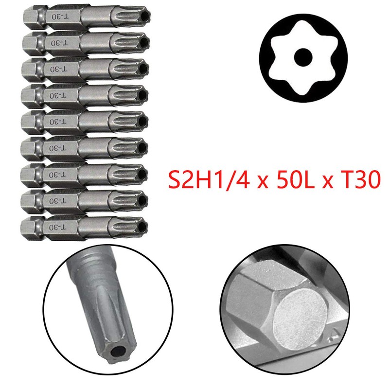 COMOK 10pcs 50mm Long 1/4 Inch Hex Shank T30 Torx