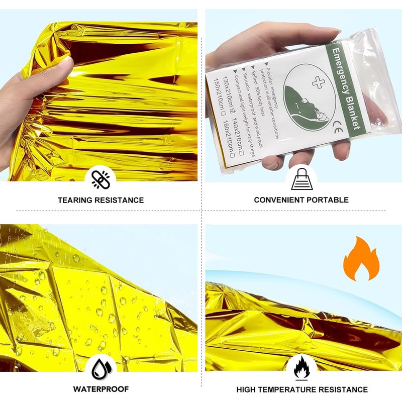 MIXIAO Emergency Foil Thermal Blanket Gold (Pack of 6) Individually