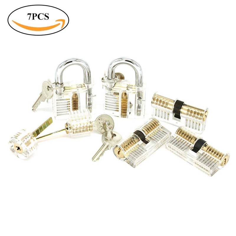 ValueHall 7 PCS Training Locks Professional Transparent Cutaway Practice Keyed