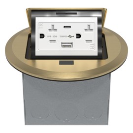 TG Pop-Up Round Floor Box Kit, 3.6Amp Type C USB Outlet, 20A Tamper-Weather-Resistant USB Receptacle Outlet, Watertight Gasket and Corrosive Resistant Hardware, Brass, FB-RP-36AC-B-N