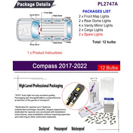 ZIYOLIGHT - PL2747A LED Interior Light kit Replacement for Jeep Compass 2017-2022 Accessories Package, 6000K White Dome Light Bulbs Upgrade (12 Bulbs)