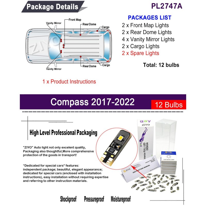 ZIYOLIGHT - PL2747A LED Interior Light kit Replacement for Jeep