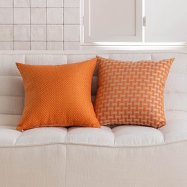 Home Brilliant Burnt Orange Cushion Covers 18x18 Soft Decorative Autumn Linen Cushion Cover for Bed Living Room, Square Throw Pillow Cases 45x45, 2 Pcs, Cream Orange