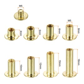 sourcing map 110 Sets Chicago Screw Rivets Metal Phillips Head Binding Screws Post Nail Rivet Stud Screw for DIY Leather Belt Bag Craft Bookbinding, 8 Sizes, Gold Tone