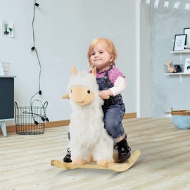 Qaba Kids Ride-On Rocking Horse Toy Llama Style Rocker Soft Plush Fabric for Children 3+ Years