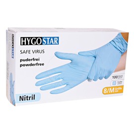 FRANZ MENSCH Hygostar Safe Virus Examination Gloves, Nitrile, Pack of 100, Blue, 9/L, L: 24 cm, Gloves, Examination Gloves, Disposable Gloves, Nitrile Gloves, Latex-Free Gloves