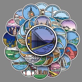 Landmark Buildings Stickers 50 Pack Laptop Stickers,Vinyl Waterproof Stickers for Water Bottles Skateboard Scrapbook Bike Computer,Phone,-Graffiti Stickers Pack for Teens Girls Kids Adults(Famous)