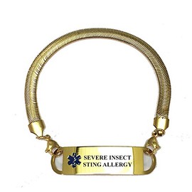 Pre-Engraved Gold Plate Chevron Pattern "Severe Insect Sting Allergy" Medical ID Bracelets for Women