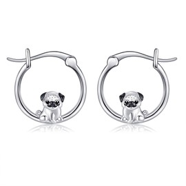 Pug Earrings S925 Sterling Silver Cute Pug Hoop Earrings for Women Pug Gifts for Pug Lovers