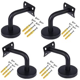 4 Pieces Handrail Brackets, Wall Mount Wooden Railing, Stair Railing Brackets, Wall Mounted Handrail Holder, for Stair Railing, Wall Mount Wood, with Mounting Screws, Black