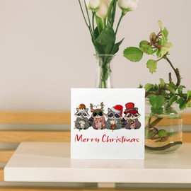 Merry Christmas Sign, Funny Christmas Raccoon Wooden Box Sign, Raccoon Decor, Raccoon Gifts, Christmas Xmas Decorations for Home Office Table Shelf Tabletop Decor, 5x5 Inch