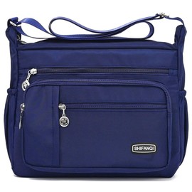 SHIFANQI Crossbody Bags for Women,Multiple Pockets Casual Ladies Shoulder Handbags,Waterproof Nylon Travel Purses, Lightweight Messenger Bag with Adjustable Strap (Large - Blue)