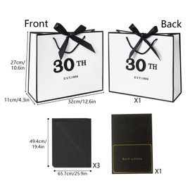 30th Birthday Gift Bag 12.6× 4.3× 10.6 Inches Large Birthday Gift Bag with Tissue Paper, 30th Birthday Bag for Women and Men