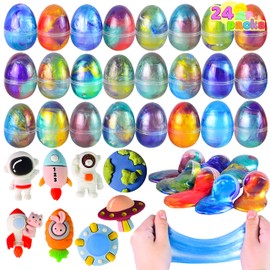 JOYIN 24 Pcs Galaxy Slime Eggs with Toys, Unscented, Multi-color, Easter, Space Theme, 3+ Years, Small, Multi Color, Slime with Toys, Putty, Childrens Multi-item Party Favor Packs, Unisex Children