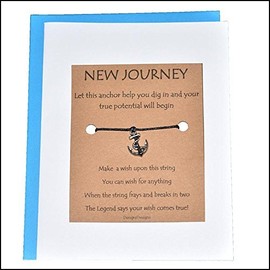 Thoughtful Greeting Card and Wish Bracelet New Journey with Anchor Charm - Charmed Greeting