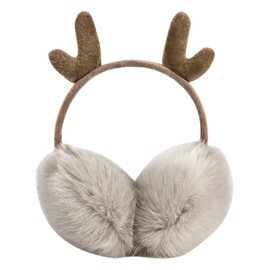 Winter Ear Warmer Outdoor Warm Earmuffs Faux Furry Winter Ear Muffs Warm Ear Covers Fur Adjustable Winter Cute Elk Antlers Earmuffs Fluffy Christmas Ear Warmer Ski Earmuffs for Women Girls One Size