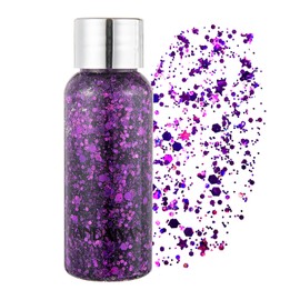 GL-Turelifes Mermaid Sequins, Chunky Glitter, Liquid Eyeshadow Glitter, Body Gel, Festival Glitter, Cosmetics for Face, Hair, Nails, Make-Up, Long-Lasting, Sparkling, 30 g (#06 Purple)