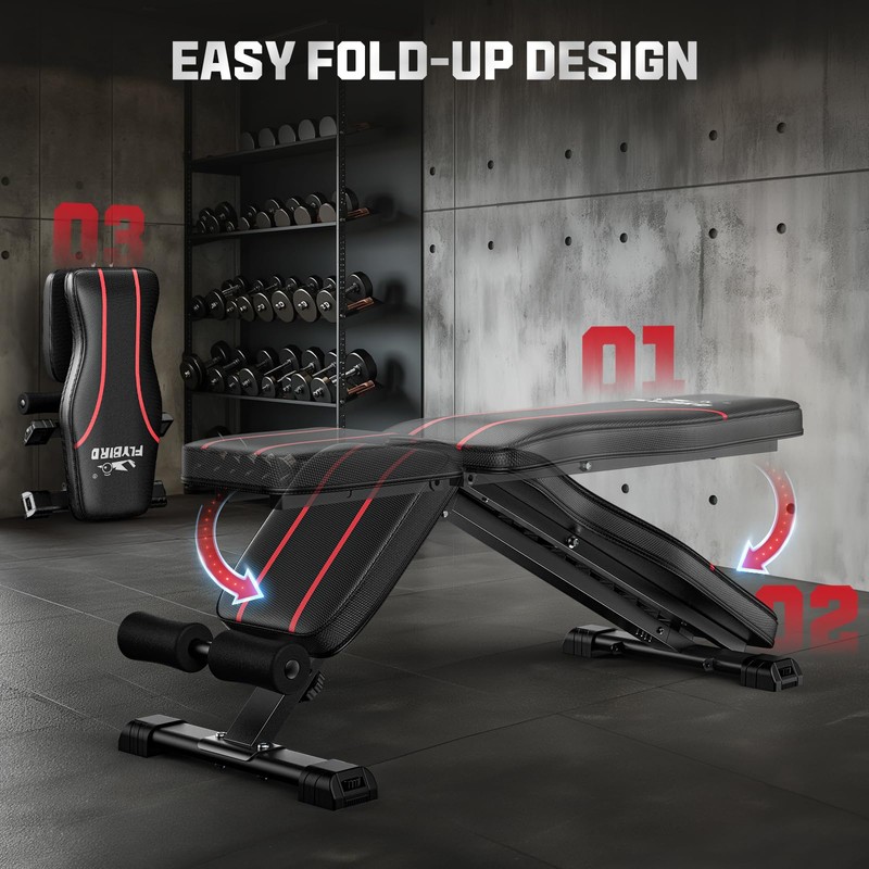 FLYBIRD Adjustable Bench,Utility Weight Bench for Full Body Workout- Multi-Purpose