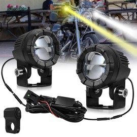 AUOKAY Motorcycle LED Driving Fog Lights 60W Amber/White Dual Color Auxiliary Light with No/Off Switch Wiring Harness Waterproof Fit for Motorcycle Motorbike Dirt Bike SUV ATV UTV,Pack of 2