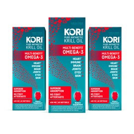 Kori Krill Oil Omega 3 Superior Absorption Oil Supplement, EPA & DHA, 600 mg, 180 Softgels