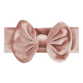 HAIRBOWS Toddler Girl Teen Stretch Velour Velvet-Feel Wide Headband Head Wrap with Bowtie in Mauve