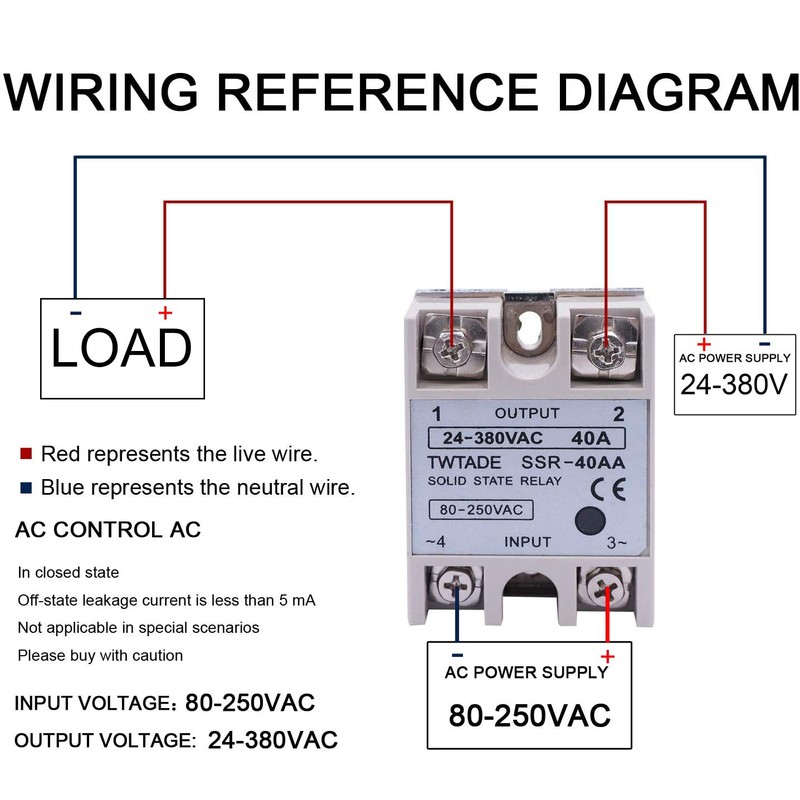 TWTADE SSR-40 AA 40A AC 80-250V to AC 24V-380V SSR
