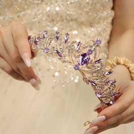 Rannyrena Silver Crystal Tiaras and Crowns for Women Sparkling Rhinestone Queen Crowns Princess Birthday Wedding Bridal Hair Accessories (KC Gold-purple, Standard)