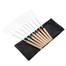 Surieen Barbecue Skewers, Barbecue Fork Skewers, Telescopic BBQ Stainless Steel Stick Bread Skewers with Wooden Handle, Marshmallow Skewers, Campfire Skewers, Barbecue Stick, Barbecue Cutlery Set for