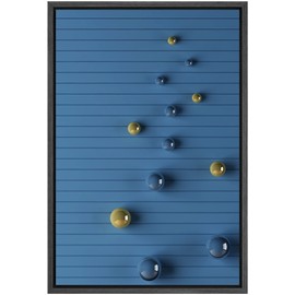 SIGNLEADER Framed Canvas Print Wall Art Gold and Blue Marbles on Wood Panels Abstract Shapes Digital Art Modern Art Minimalist 3D Fun Ultra for Living Room, Bedroom, Office - 16"x24" BLACK