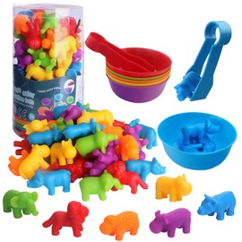 GIGITIGER Counting Animals Matching Game with Sorting Cups, Montessori Sorting & Counting Toys, Preschool Color Learning Toys for 3 4 5 Years Old Girls Boys,Educational Toy for Toddler (36 Animals)