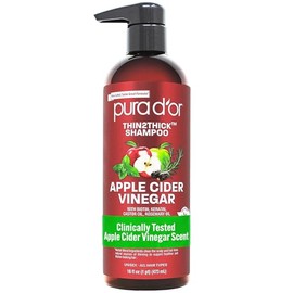 PURA D'OR Vinagre de sidra de manzana Thin2Thick Champu con biotina, aceite de ricino - para reduccion de frizz, puntas divididas - clarificacion y de