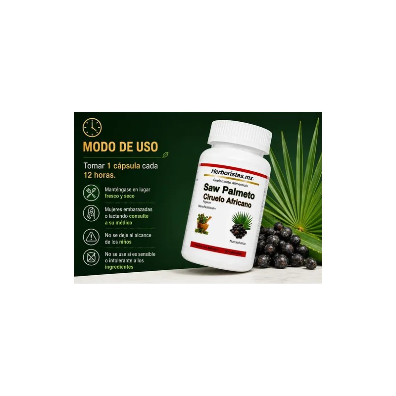Saw Palmetto Pygeum Ciruelo Africano Suplemento Hombre