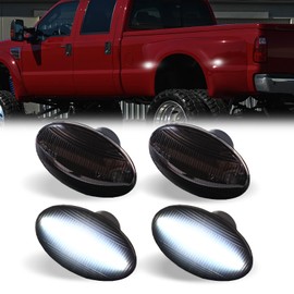 LED Dually Bed Fender Side Marker Lights For 1999-2010 Ford F250 F350 F450 F550 Super Duty Trucks Smoked Len (White Led)